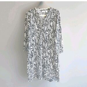 Chico's Women's Size 3 / XL Sheath Dress Black White Floral  Midi Stretchy